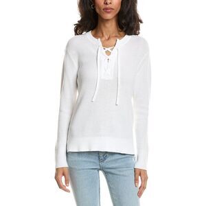 Forte Womens  Lace-Up Rib Crewneck Sweater, White